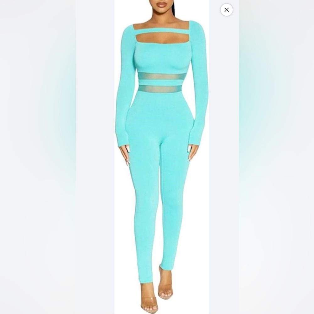 NAKED WARDROBE MESH CUT OUT LONG SLEEVE JUMPSUIT